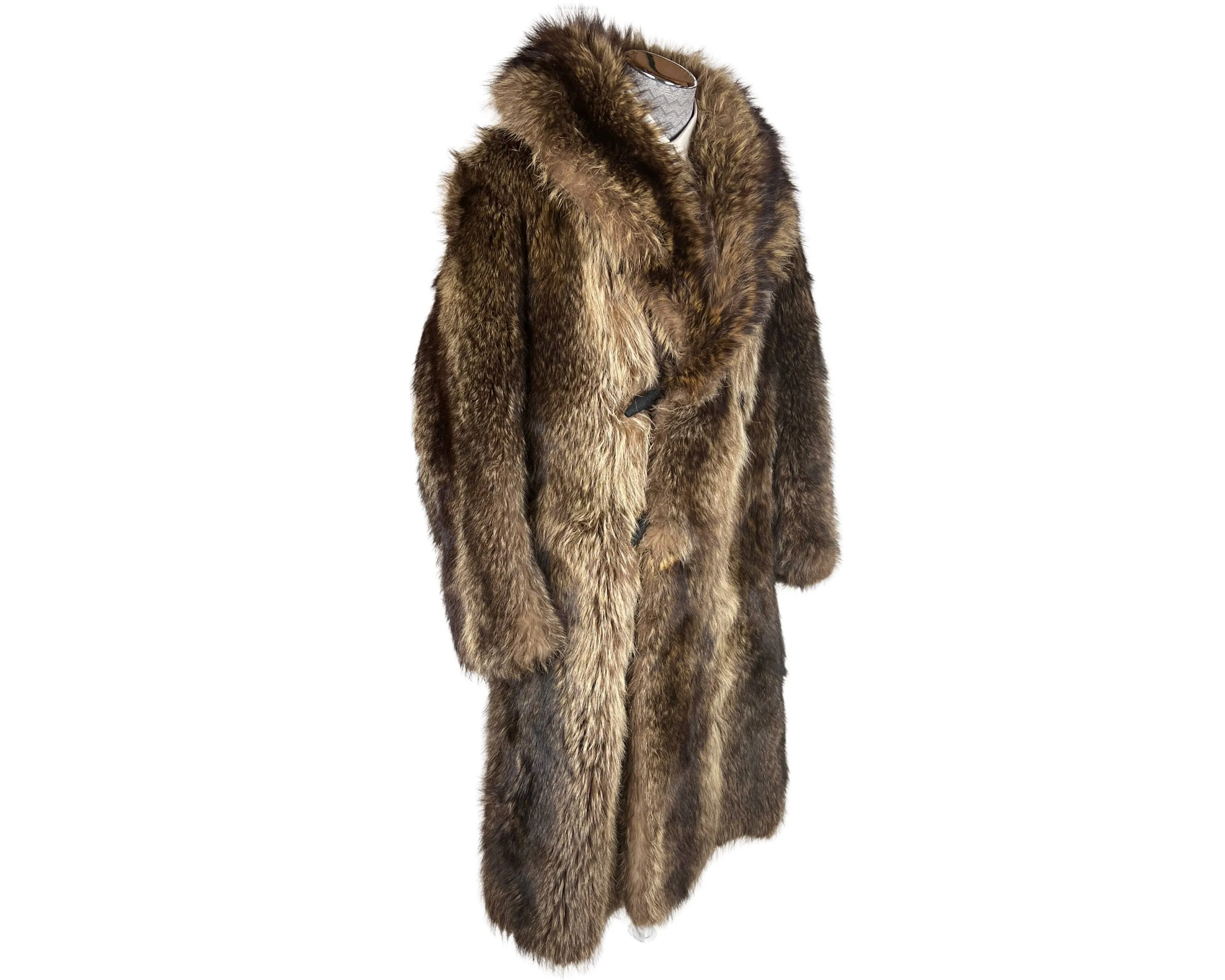 Antique 1910s 1920s Mens Raccoon Fur Coat Ivy League Football Fan Size L