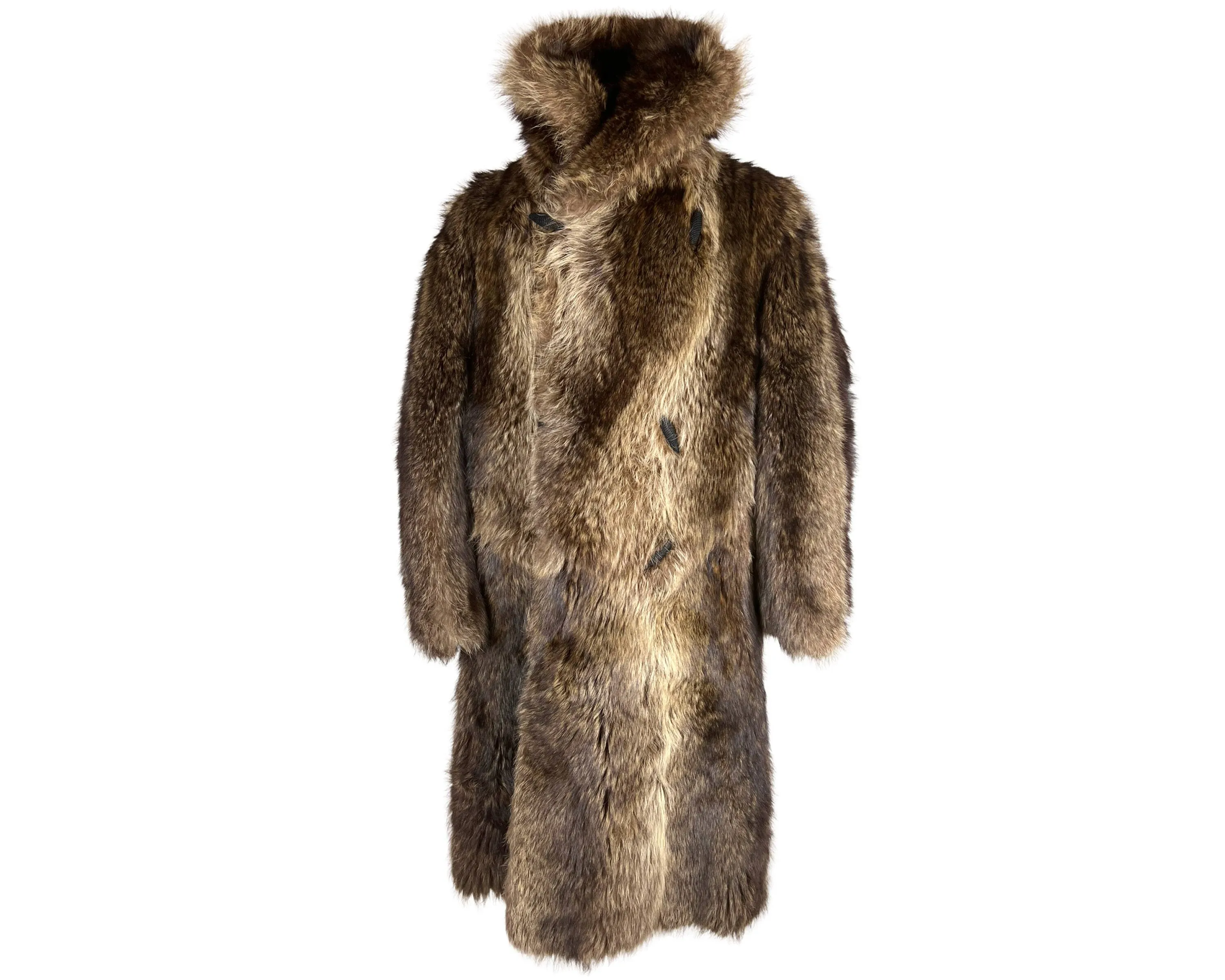 Antique 1910s 1920s Mens Raccoon Fur Coat Ivy League Football Fan Size L