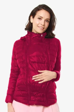 Belle Hooded Woven Maternity Jacket Magenta