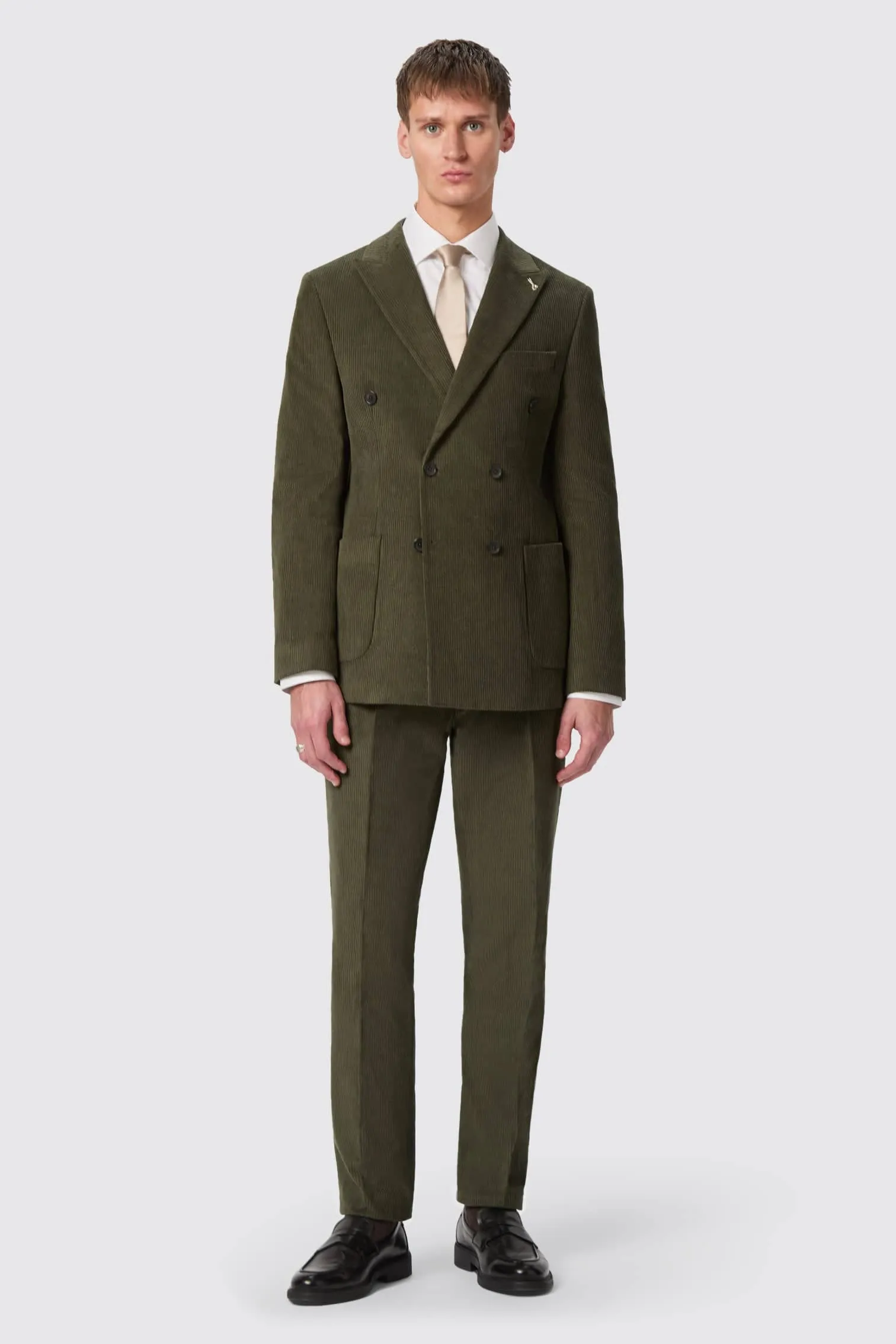 Brisbane Slim Fit Green Corduroy Double Breasted Suit