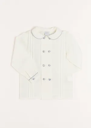 Double-Breasted Peter Pan Collar Long Sleeve Shirt with Blue Silk Piping (2-10yrs)