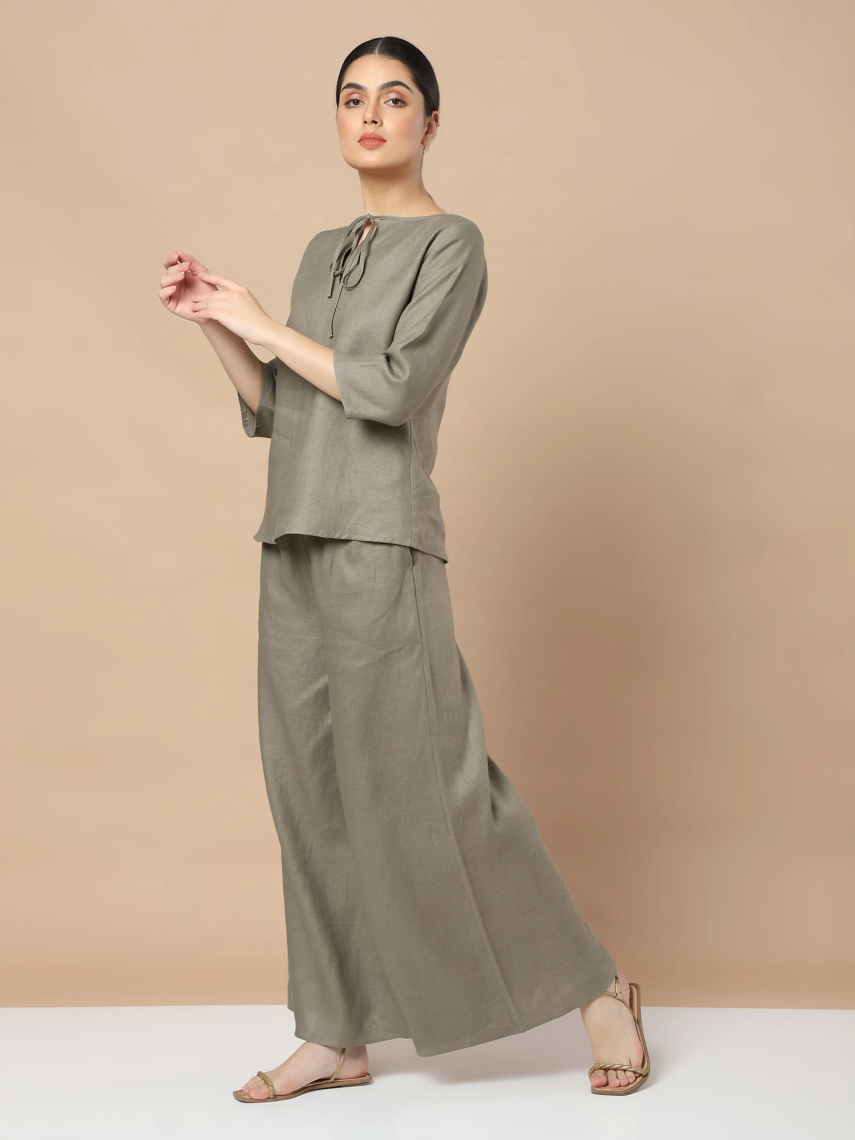 Effortless Chic: Hemp Full Sleeves Top and Loose Pants Set