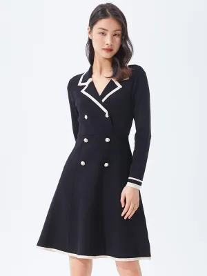 Fitted A-line Double-Breasted Lapel Dress