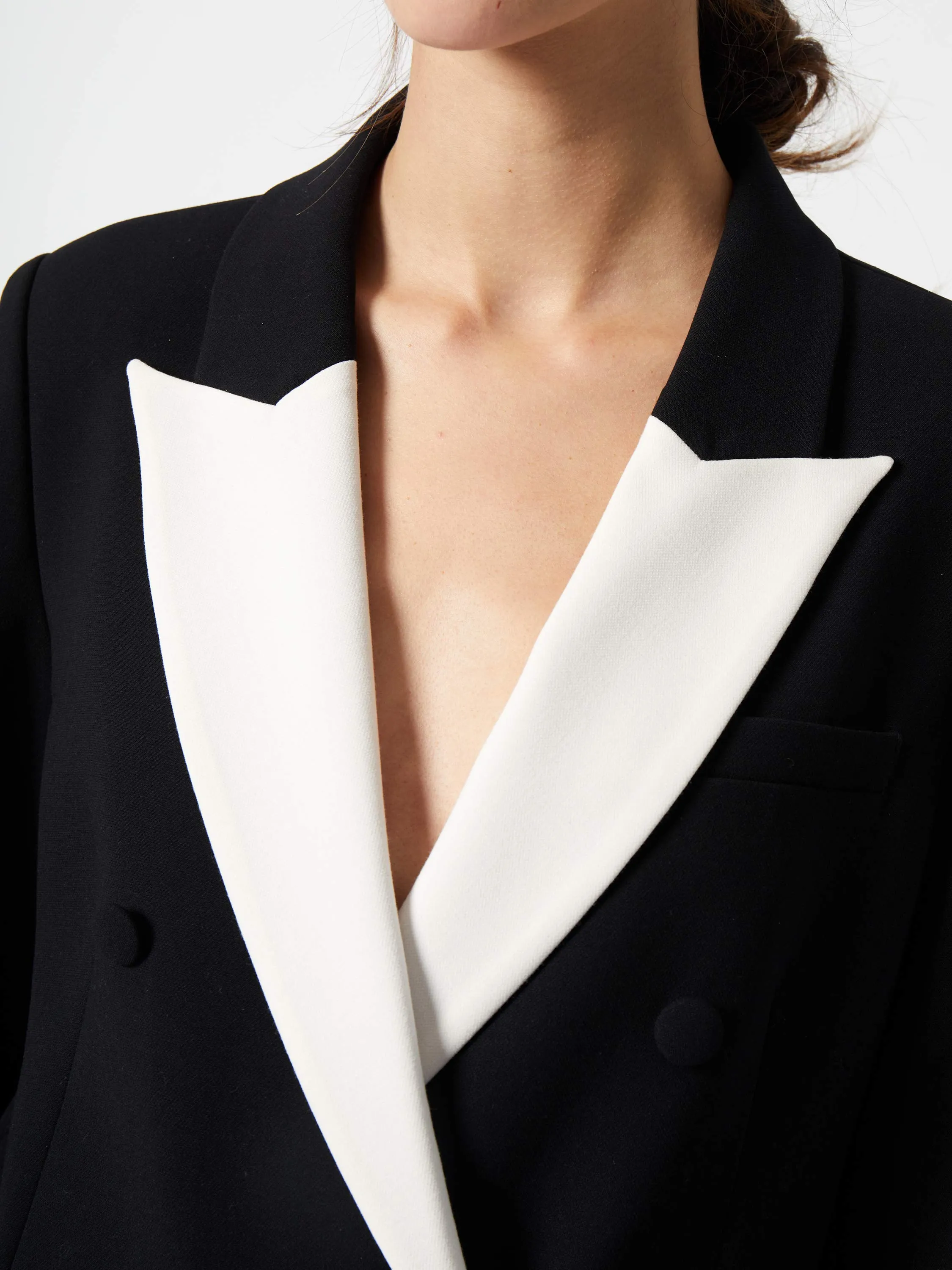 French Connection Whisper Double Breasted Blazer - Blackout/Classic Cream