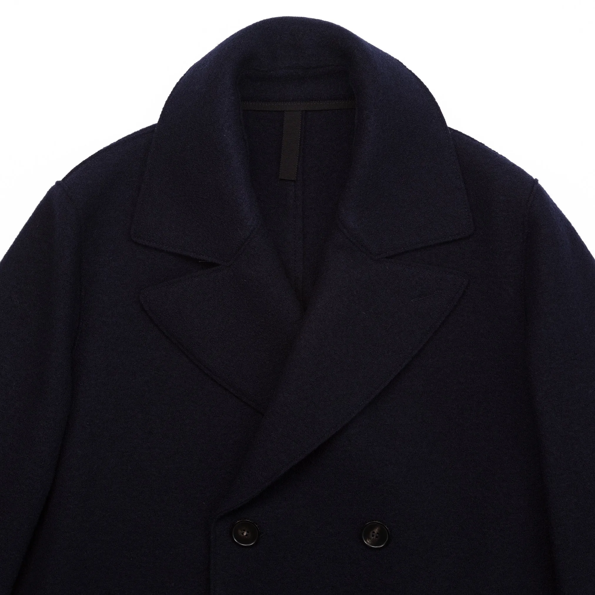 Long Peacoat in Navy Boiled Wool