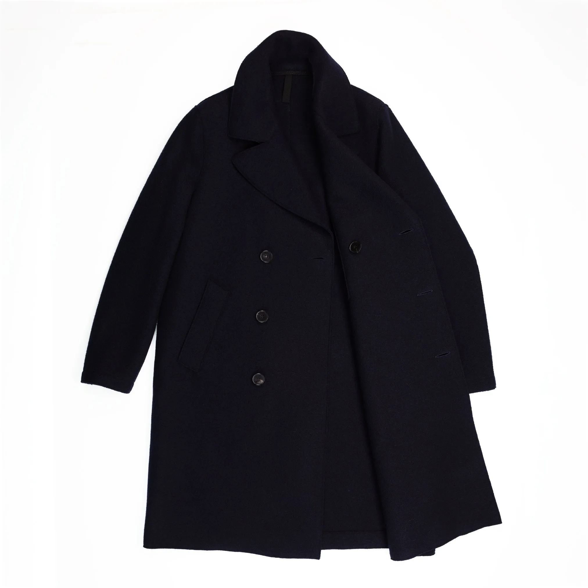 Long Peacoat in Navy Boiled Wool