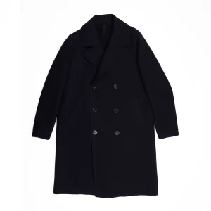 Long Peacoat in Navy Boiled Wool