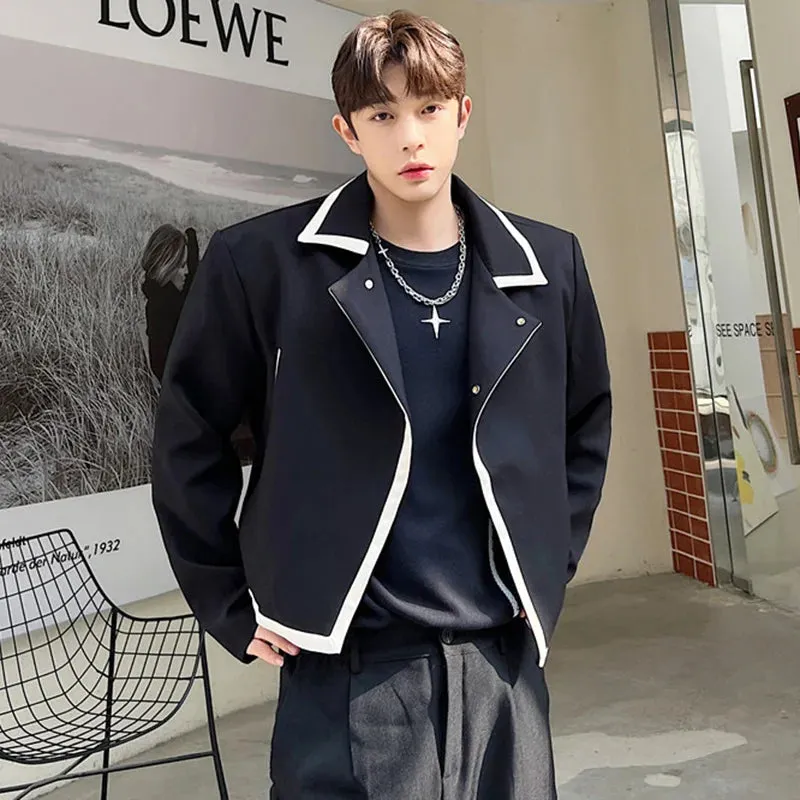 Men's Jacket Single Button Contrast Color Edge Casual Loose Male Short Top Autumn Korean Fashion Trend 9A7382