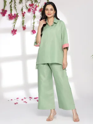 SageGreen CottonSlub ShirtTop & Palazzo