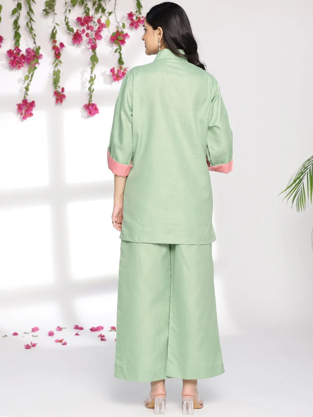 SageGreen CottonSlub ShirtTop & Palazzo