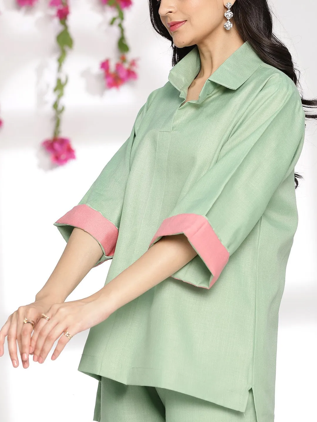 SageGreen CottonSlub ShirtTop & Palazzo