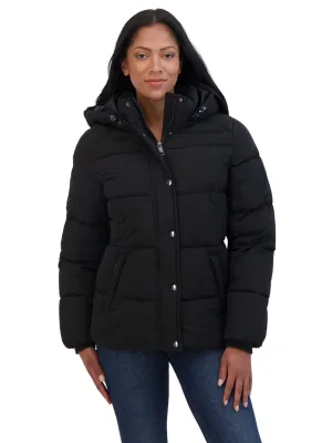 Sebby Collection Women's Short Hooded Stretch Puffer Jacket