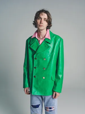 Shiny Green Leather Double Breasted Blazer