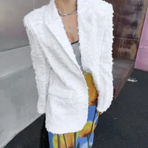 Solid Casual Blazers For Women Notched Collar Long Sleeve Patchwork Tassel Loose Blazer Female Fashion Clothing