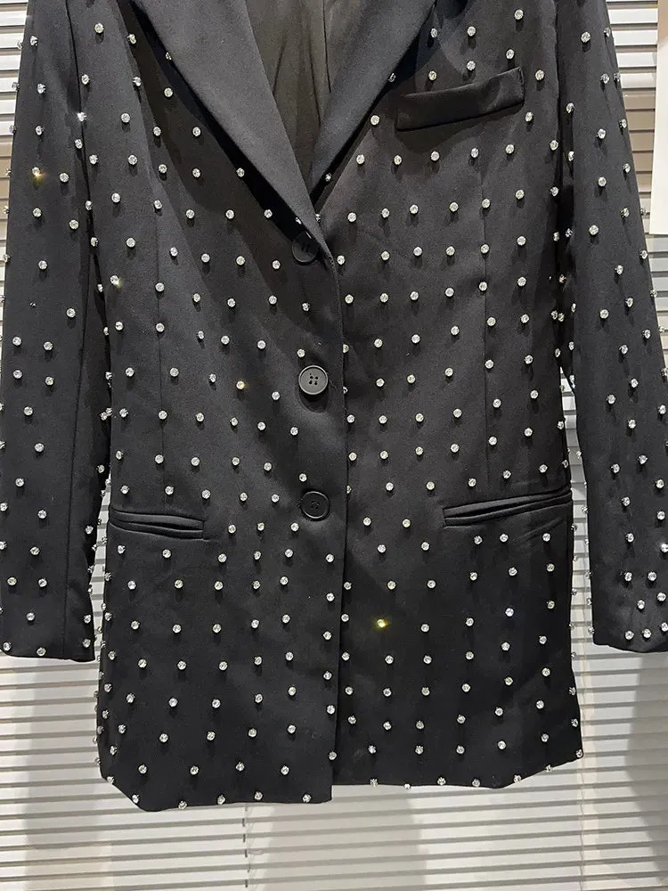 Splice Diamonds Elegant Blazers For Women Notched Collar Long Sleeve Patchwork Single Breasted Loose Blazer Female