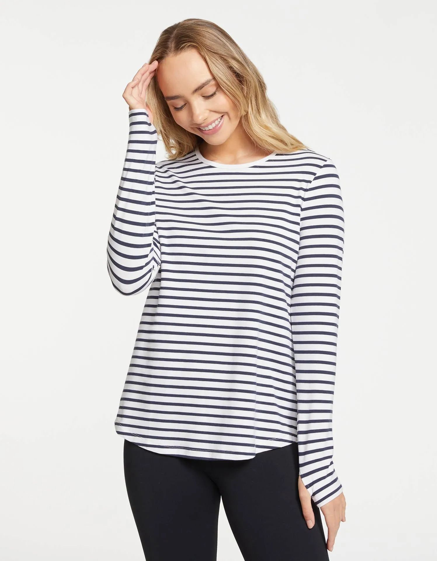 Striped Loose Fit Long Sleeve Swing Top UPF 50  Sensitive Collection