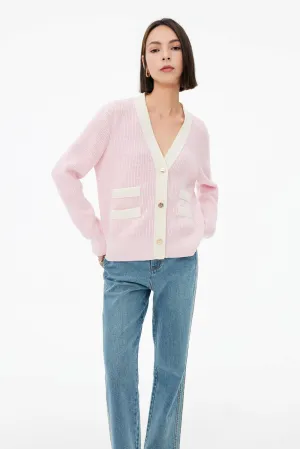 Stylish Color-Blocked Wool Cardigan