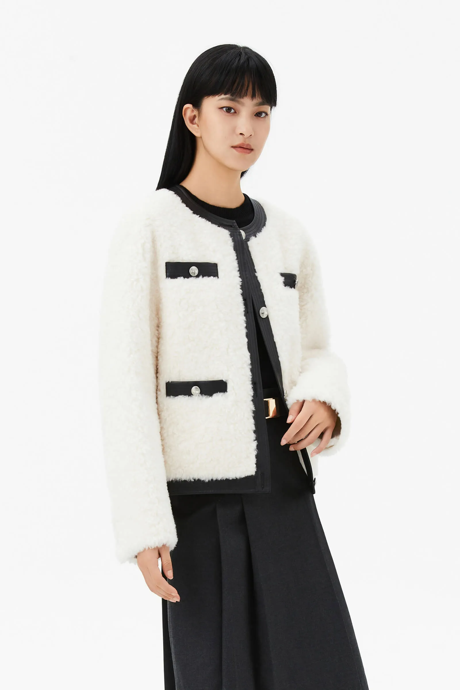 Wool and Leather Patchwork Coat